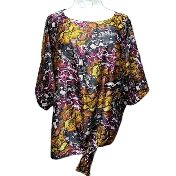 Marc New York Blouse Women's XL Snake Print Andrew Marc Dolman Sleeve Front Tie - Picture 1 of 9